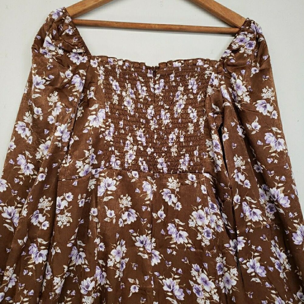 Mi Ami Francescas Long Sleeve Maxi Dress Slit Brown Purple Floral New With Tags - Picture 7 of 9